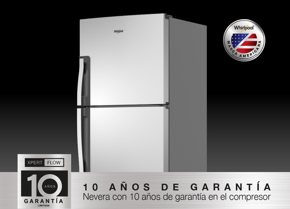 Nevecón 4 puertas Whirlpool con espacios adaptable y anaqueles convertibles de refrigerador a congelador.